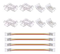 GOMING Kit Connecteur de Ruban LED CCT COB 3Pin 8mm Largeur 4 Connecteurs Centraux Transparents, 4 Connecteurs en L, 4 Câbles d'extension à Double Extrémité(13,5cm) pour Bande LED CCT COB