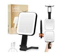 GOMIPURU Miroir de voyage grossissant avec lumière, miroir grossissant double face 30X/1X avec 3 lumières de couleur, luminosité réglable, miroir de maquillage portable pliable pour voyage et