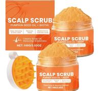 Gommage à l’huile de pépins de citrouille et à la biotine avec brosse de massage, alternative au shampooing exfoliant pour cuir chevelu gras et squameux, dissolvant d’accumulation clarifiant. (2pcs)