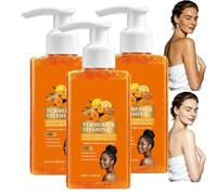 Gommage corporel à la vitamine C au curcuma, gommage corporel éclaircissant, gel body scrub exfoliant hydratant, body scrub hydratant pour peaux sèches et rugueuses, gel douche (3pcs)