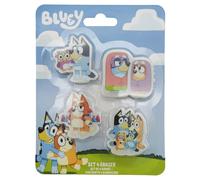 CyP Brands - Bluey, Set de gommes, Matériel scolaire, Objets de collection, Personnages Bluey, Multicolore, Produit officiel