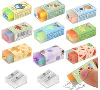 Gomme À Fruits Bloc,9pcs Gomme À Dinosaure Mignonnes,Gommes Colore¿Es De Cubiques,Gomme À Effacer De Couleurs Avec 2 Taille-Crayon Pour Enfant Étudiant Bureaux Dessin Croquis