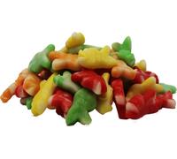 Gomme de fruit poissons multicolore dans les couleurs vert orange jaune et rouge 175g