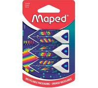 Maped – Lot de 3 gommes pyramides Pixel Party – blanche, précision et confort, emballage recyclable