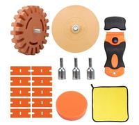 Gomme enlève Autocollants, Enlève Autocollants, Mini Grattoir en Plastique avec 10 Lames en Plastique, Décalque Gomme Roue, Disque de Roue en Caoutchouc avec Adaptateur, pour éviter Résidus de Colle