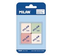 MILAN Gommes 430 - Mini carrées - Caoutchouc synthétique - Lot de 4