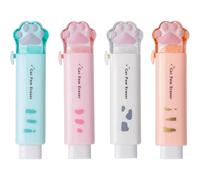 Gomme rétractable 4 pièces 4x1 pouces, bâton de gomme en forme de patte chat 4 couleurs pour enfants adultes