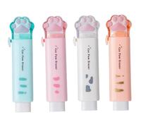 Gomme rétractable 4 pièces, bâton de gomme en forme de patte chat 4 couleurs, gommes portables 4x1 pouces, mignonnes rétractables pour enfants, adultes, ornements jardin
