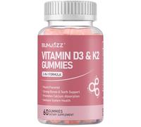 Gommes de vitamine D3 et K2, 60 unités (5000 UI D3 + 100 mcg K2 (MK-7)) pour l'absorption du calcium et le soutien de la santé des os, des dents, des muscles, du système immunitaire et du cœur.