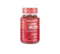 Gommes Fer - 20 mg Fumarate Ferreux + 24 mg Vitamine C - Fatigue, Immunité & Énergie - Végétalien, Sans Sucre & Sans Gluten - 60 Gommes Saveur Fraise - Novomins