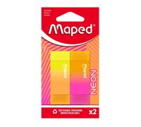 Maped Gommes Néon bi-couleurs – Efficace, ne laisse pas de trace – Rectangle 22x12x61 mm – Lot de 2