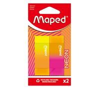 Maped Gommes Néon bi-couleurs – Efficace, ne laisse pas de trace – Rectangle 22x12x61 mm – Lot de 2
