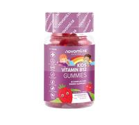 Gommes Vitamine B12 Enfant - Complexe Vitamines B (B1, B2, B6, B12) + Biotine & Acide Folique - Énergie, Fatigue, Métabolisme - Vegan, Sans Gluten - 30 Gommes Fraise - Novomins