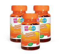 PEDIAKID - Gommes Vitamine C - Formule Naturelle au Délicieux Arôme de Cerise - Contribue à Réduire la Fatigue - Soutient le Métabolisme Énergétique et les Défenses de l'Organisme -Lot de 3 piluliers