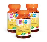 PEDIAKID - Gommes Vitamine D3 - Renforcement des défenses naturelles - Croissance & résistance - Dès 3 ans - Goût Fraise - Couvre 100% des apports journaliers recommandés - Lot de 2 Piluliers