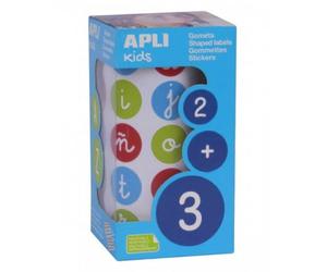 Gommette apli kids enlevable ronde 20mm abc majuscules multicolores rouleau 900 unités