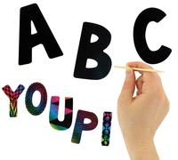 Gommettes Alphabet À Gratter 7,5 Cm + Grattoir 68 Pièces - Megacrea Diy