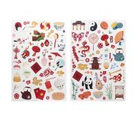 Gommettes Asie - 97 pièces - de 0,7 à 5,5 cm - stickers univers asiatique, nouvel an chinois, autocollants multicouleur, diy, scrapbooking