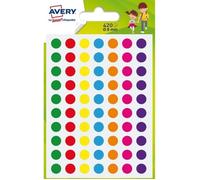 Gommettes assorties - AVERY - Ø 8 mm - 144 étiquettes - Adhésif permanent - Coloris variés
