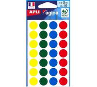 Gommettes Auto-Adhésives - APLI - 15mm - 140 étiquettes - Assortiment