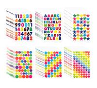 Gommettes Autocollantes 60 Feuilles - Coeurs, Étoiles, Pois, Numéros, Lettres - Colorées pour Scrapbooking et Activités Manuelles - 3220 Pcs