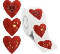 Gommettes Autocollantes Cœur, 500 Pièces 3,8 cm pour Saint-Valentin | Autocollants rouges en rouleau, idéals pour enveloppes, cartes, cadeaux, bricolage et décorations de fête Saint-Valentin.