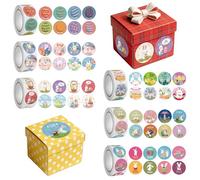 Gommettes de Pâques pour Enfants - Lot de 6 Rouleaux avec 500 Autocollants Chacun - Diamètre de 2,5 cm - Idéal pour Décoration de Fête et Cadeaux - Motifs de Lapins et Œufs de Pâques