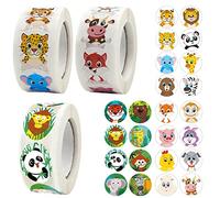 Gommettes Enfants 2 Ans Animaux, 1500 Autocollant Animaux Ronds Mignons Autocollants de Récompense pour Enfants Cadeaux de Fête avec 24 Motifs Fournitures Scolaires pour Enseignants