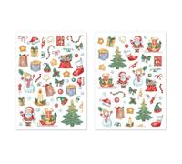 Gommettes noël classique - 93 pièces - de 0,9 à 5,7 cm - stickers père noël, sapins, bottes, cadeaux, bonhomme de neige, traineau