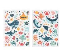 Gommettes sur le monde sous-marin - 128 pièces - de 0,3 à 7,5 cm - Dauphin, baleines, coraux, poissons, étoiles de mer, sous-marin, crabes, fond marin, mer, animaux