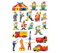 Gommettes motif cirque clown dresseur animaux 2 planches 38 pièces Multicolore G