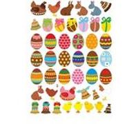 Gommettes Pâques 90 stickers 1,8 à 3cm lapins poules cloches œufs poussins MULTICOLORE G