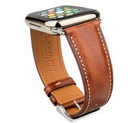 Gomvadr Bracelets en cuir compatibles avec Apple Watch 42 mm, 44 mm, 45 mm, 49 mm, bracelet de rechange en cuir pour homme iWatch Ultra 2/1 Series 10 9 8 7 6 5 4 3 2 1 (cognac/boucle argentée, 45 mm