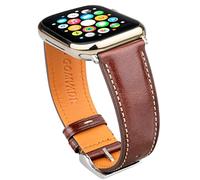 Gomvadr Bracelets en cuir compatibles avec Apple Watch 42 mm, 44 mm, 45 mm, 49 mm, bracelet de rechange en cuir pour homme iWatch Ultra 2/1 Series 10 9 8 7 6 5 4 3 2 1 (marron/boucle argentée, 49 mm