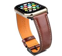 Gomvadr Bracelets en cuir compatibles avec Apple Watch 42 mm, 44 mm, 45 mm, 49 mm, bracelet de rechange en cuir pour homme iWatch Ultra 2/1 Series 10 9 8 7 6 5 4 3 2 1 (boucle marron/noire, 45 mm/44