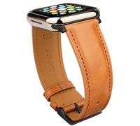 Gomvadr Bracelets en cuir compatibles avec Apple Watch 42 mm, 44 mm, 45 mm, 49 mm, bracelet de rechange en cuir pour homme iWatch Ultra 2/1 Series 10 9 8 7 6 5 4 3 2 1 (boucle jaune/noire, 45 mm/44 mm