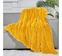 GONAAP Couverture pelucheuse en fausse fourrure super douce et confortable, plaid à poils longs pour canapé, sofa et lit (jaune moutarde, 127 x 152,4 cm)