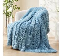GONAAP Couverture pelucheuse en fausse fourrure super douce et confortable, plaid à poils longs pour canapé, sofa et lit (bleu clair, 127 x 152,4 cm)