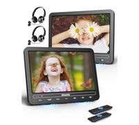 GOnavidio 10.5'' Lecteur DVD Portable HDMI Input, 2 écrans independants avec 5 Heures de Batterie Rechargeable, Lecteur DVD Voiture, ecran de Voiture pour Enfant, Support USB/SD,2 Casques