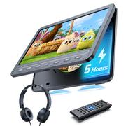 GOnavidio Lecteur DVD portable10,1 Pouces avec HDMI Input, 5 Heures de Batterie Rechargeable, Lecteur DVD Voiture, connecté au téléphone, ecran Enfant appuie tête Equipé Casque
