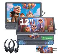 GOnavidio lecteurs DVD duaux pour voiture de 12" avec entrée HDMI, lecteurs DVD pour appuie-tête de voiture avec casque, batterie de 5 heures, écran de 1366 * 768 avec mise en miroir, lecteur USB/TF