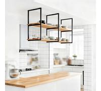 GONCBKVN Étagères flottantes à Fixation Plafond, Support de Rangement Industriel à 2 Niveaux, présentoir Suspendu en Bois pour Cuisine/Bar, Organisateur de Plantes, Bouteilles de vin et Vaisselle