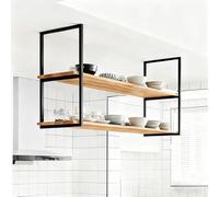 GONCBKVN Étagères flottantes à Fixation Plafond, Support de Rangement Industriel à 2 Niveaux, présentoir Suspendu en Bois pour Cuisine/Bar, Organisateur de Plantes, Bouteilles de vin et Vaisselle