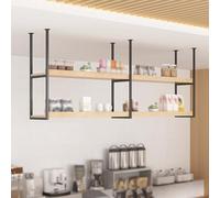 GONCBKVN Support de Rangement pour Montage au Plafond, Étagères Flottantes Robustes, Organiseur de Bouteilles de vin et de Vaisselle Suspendu en Bois à 2 Niveaux, pour Salle à Manger, Cuisine, Bar