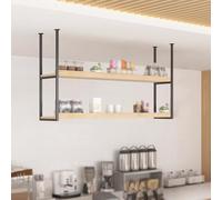GONCBKVN Support de Rangement pour Montage au Plafond, Étagères Flottantes Robustes, Organiseur de Bouteilles de vin et de Vaisselle Suspendu en Bois à 2 Niveaux, pour Salle à Manger, Cuisine, Bar