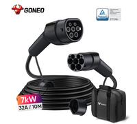 GONEO Câble de recharge pour véhicule électrique Type 2 7 kW 32 A 10 m monophasé certifié TÜV soudure ultrasonique connecteur plaqué argent étanche IP54 PA66+TPU ignifuge avec sac de transport