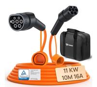 GONEO Câble de Recharge Type 2 11kW 16A 10M Véhicules Électrique Triphasé Mode 3 Protection IP54 et UL94 V-0 Contacts Plaqués Argent sans Halogène avec Sac de Transport