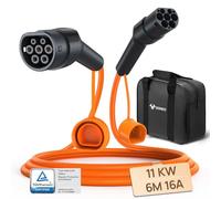 GONEO Câble de Recharge Type 2 11kW 16A 6M Véhicules Électrique Triphasé Mode 3 Protection IP54 et UL94 V-0 Contacts Plaqués Argent sans Halogène avec Sac de Transport