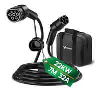 GONEO Câble de Recharge Type 2 22KW 7M 32A Voiture Électrique Triphasé Type 2 à Type 2 EV/PHEV Câble avec Sac de Transport Compatible 3/S/X/Y/e-208/ID.5/E-Tron/IONIQ 5/ Zoe/e-Golf