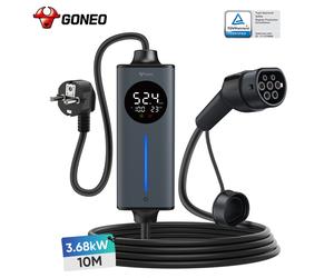 GONEO Chargeur de voiture électrique portable Type 2, prise Schuko 16 A 3,68 kW 10 m avec disjoncteur différentiel 30 mA + 6 mA, protection DC, minuterie et économie d'énergie, sécurité intégrale, Plu